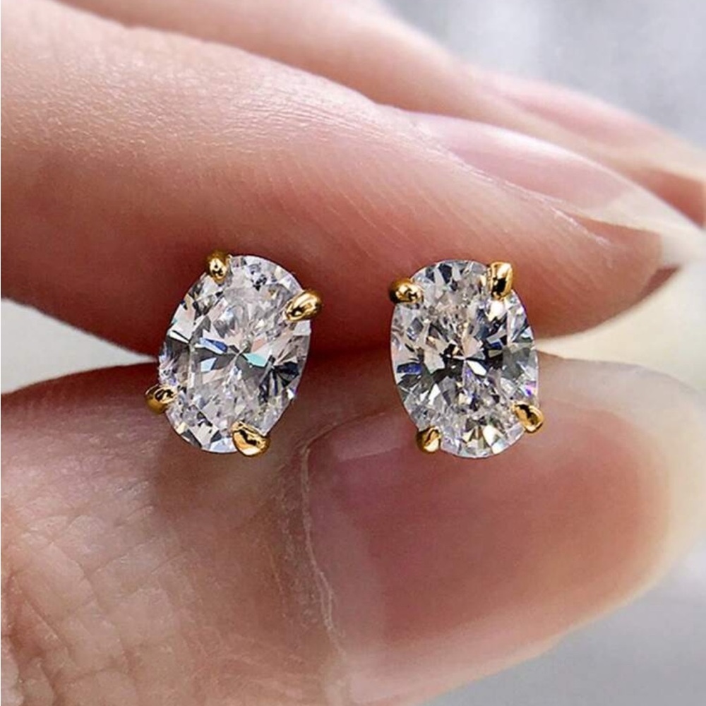 Gold Filled Oval Cut Earrings with Sparkling Gemstones